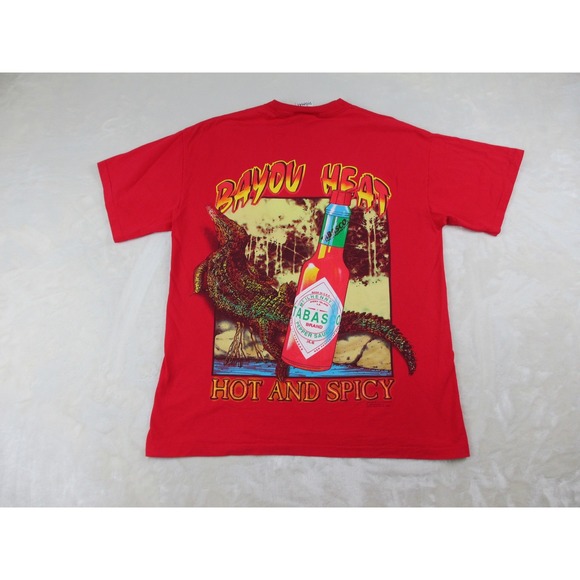 VINTAGE Tabasco Shirt Mens Extra Large Red Hot & Spicy Cotton Single Stitch 90s*